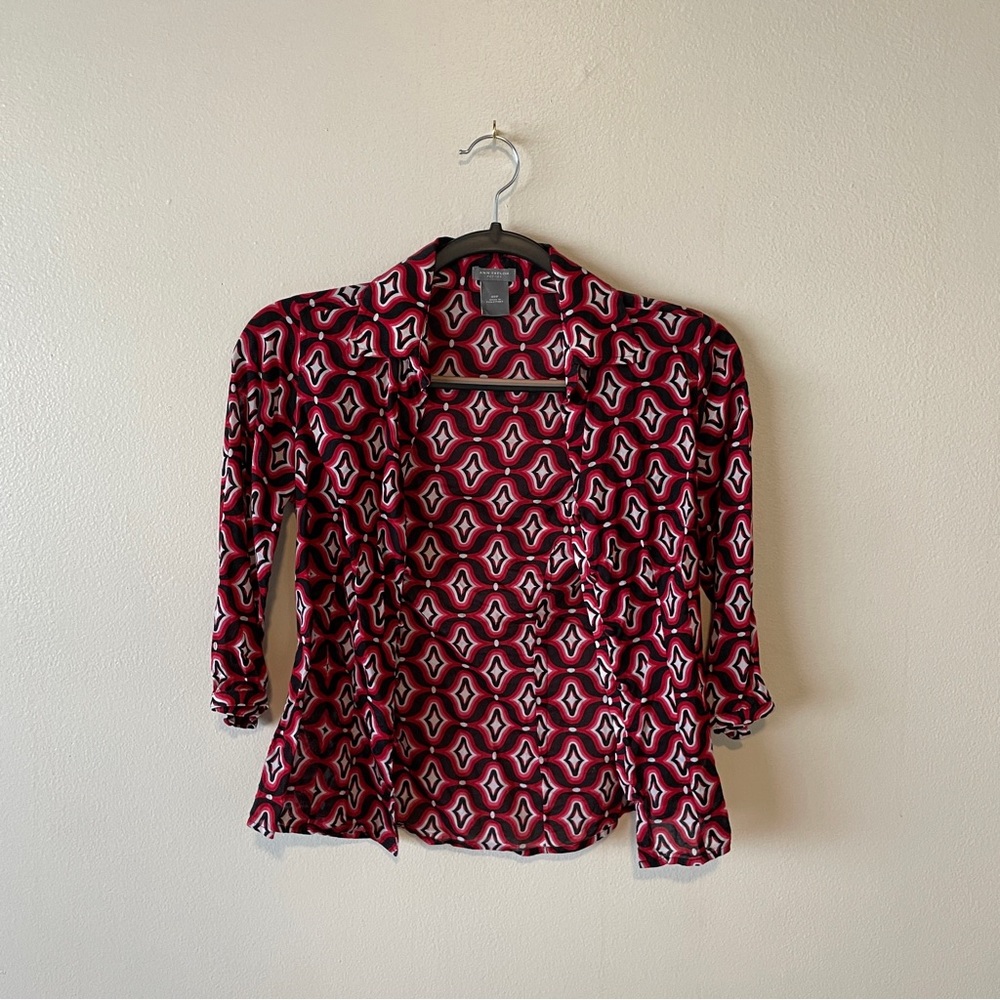 Ann Taylor Red and Black Geometric Blouse